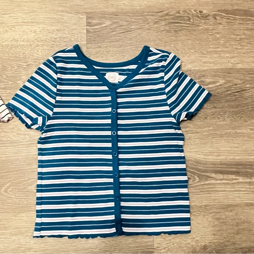 Girls Bundle - Striped Button Front Tops + Pink Flare Jeans - Picture 4 of 8